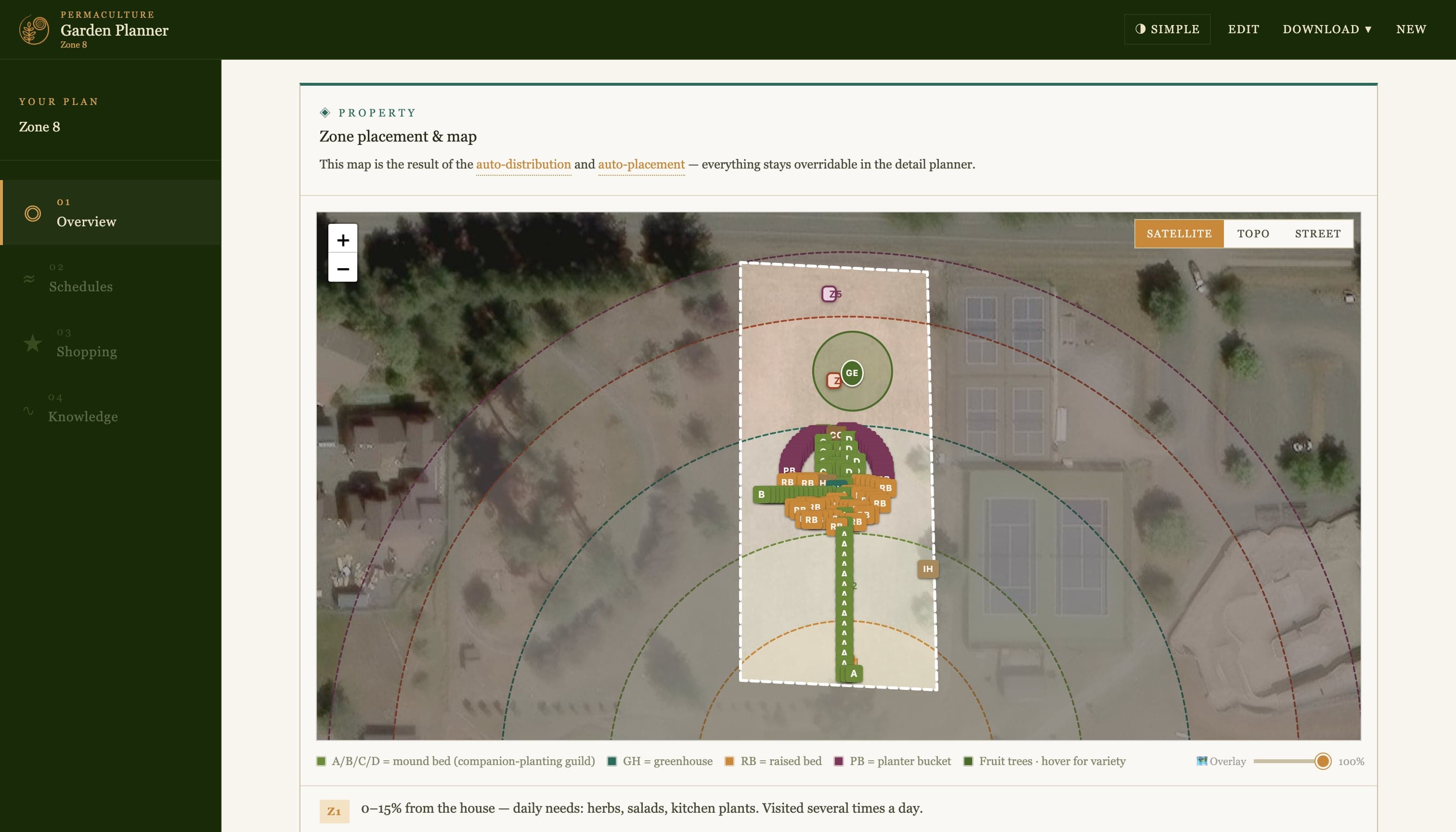 Garden plan — map with zone placement and infrastructure